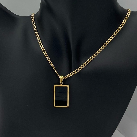 Rectangle Black Onyx Tile Pendant Necklace - Picture 1 of 9